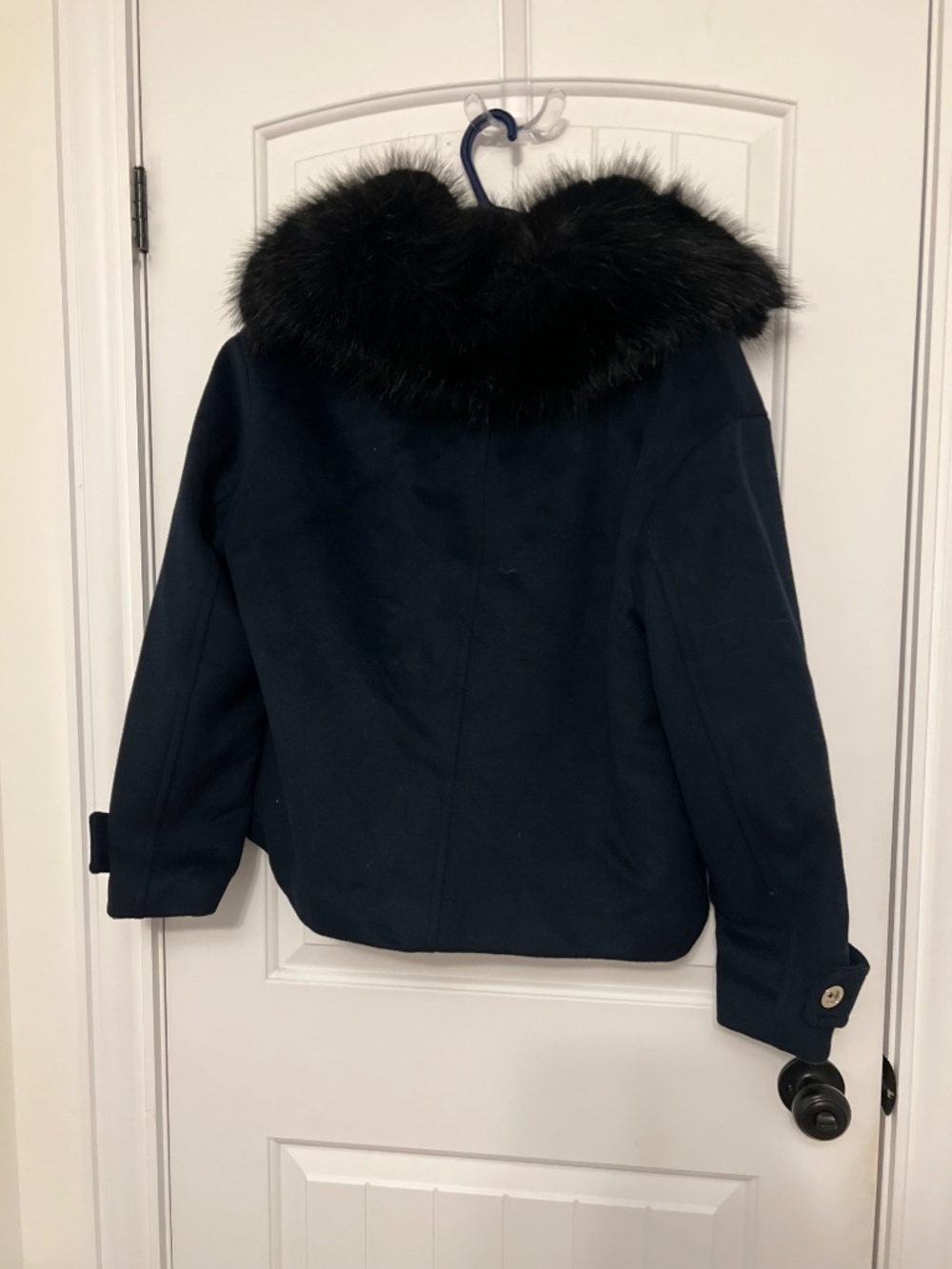 Michael Kors Navy Pea Coat with Black Fur Trim - Picture 2 of 4